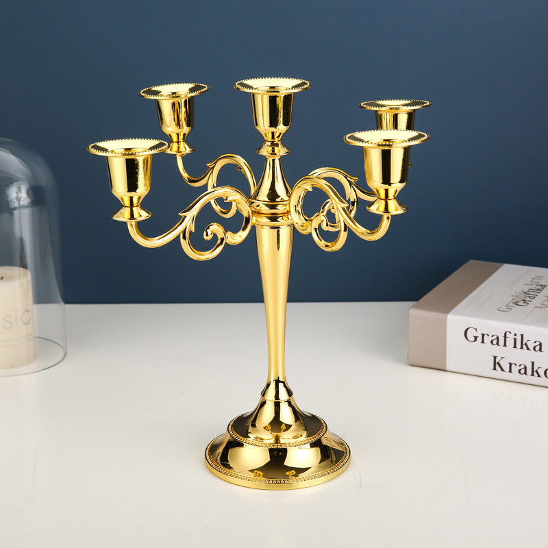 Gold Elegant Metal Candelabra 5 Arm Candle Holder - Decorative Candelabra for Home, Weddings, Events