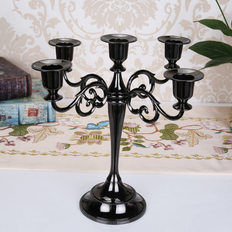 Black Elegant Metal Candelabra 5 Arm Candle Holder - Decorative Candelabra for Home, Weddings, Events
