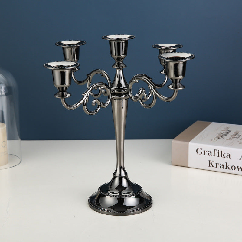 Black Elegant Metal Candelabra 5 Arm Candle Holder - Decorative Candelabra for Home, Weddings, Events