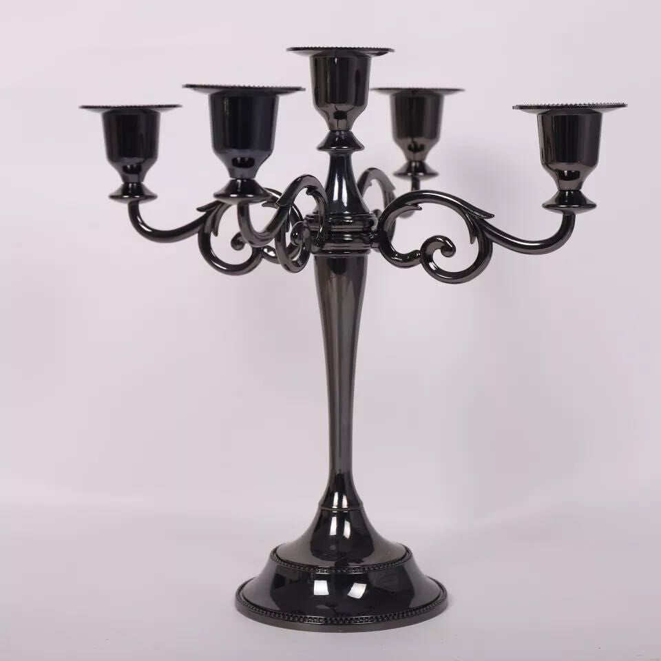 Black Elegant Metal Candelabra 5 Arm Candle Holder - Decorative Candelabra for Home, Weddings, Events