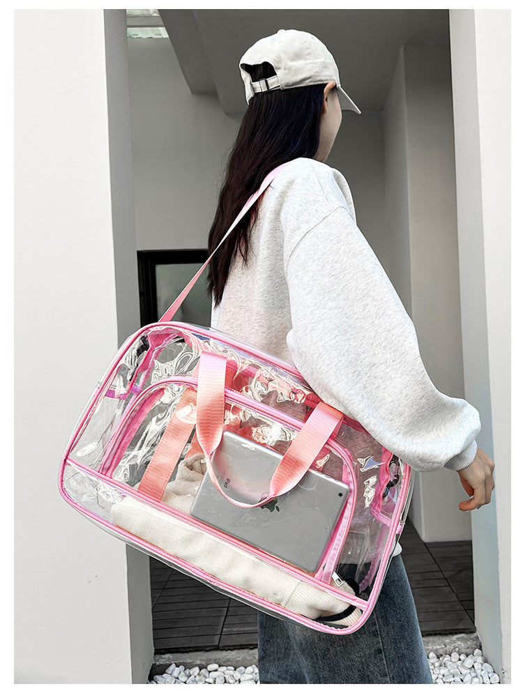 Pink transparent Multi-Purpose Clear PVC Bag - Travel, Fitness, Storage Tote (42x26x15cm)