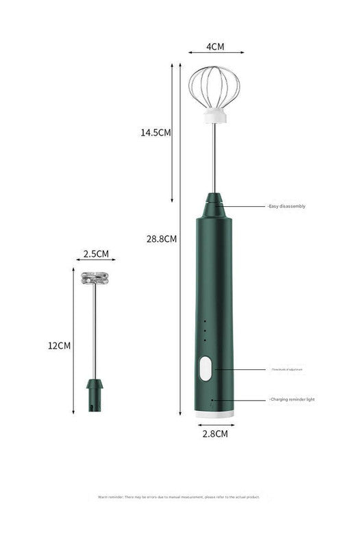 Green Cordless Drink Mixer & Egg Beater with 2 Whisk Heads - USB Powered