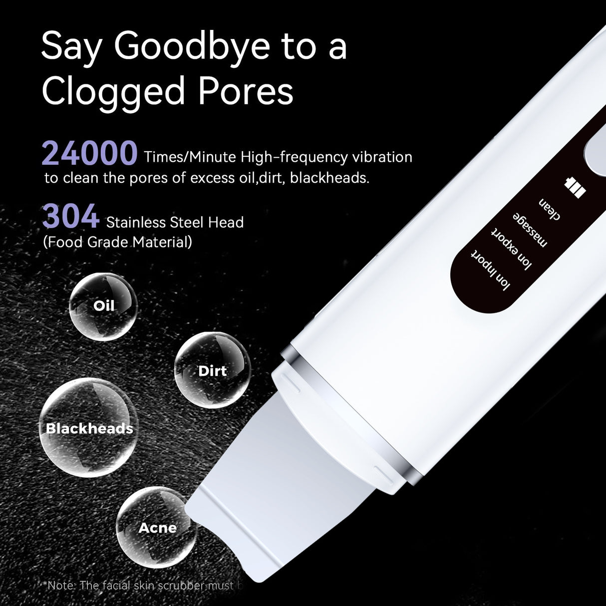 Rechargeable Ultrasonic Facial Spatula - Deep Pore Cleanser & Exfoliator