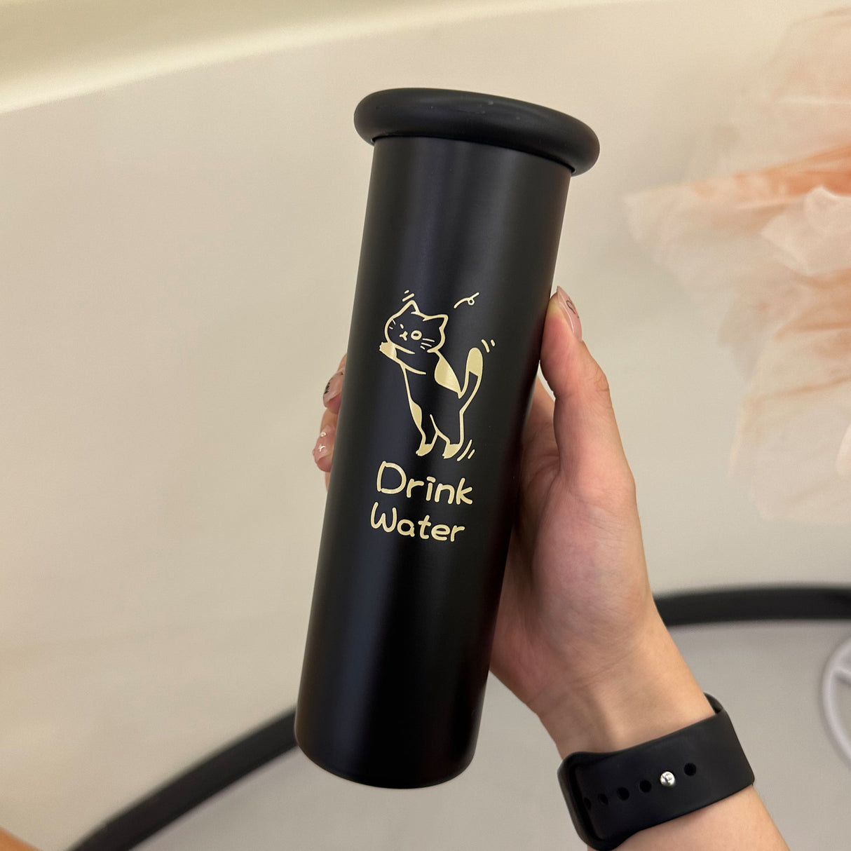 Mini Insulated Coffee Cup - 316 Stainless Steel, Portable & Stylish - Black Kitten (300ml)