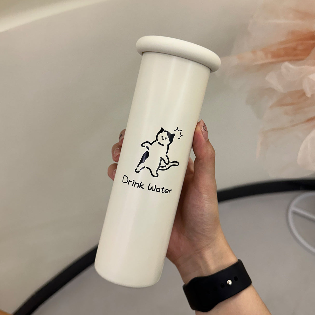 Mini Insulated Coffee Cup - 316 Stainless Steel, Portable & Stylish - White Kitten (300ml+cup brush)