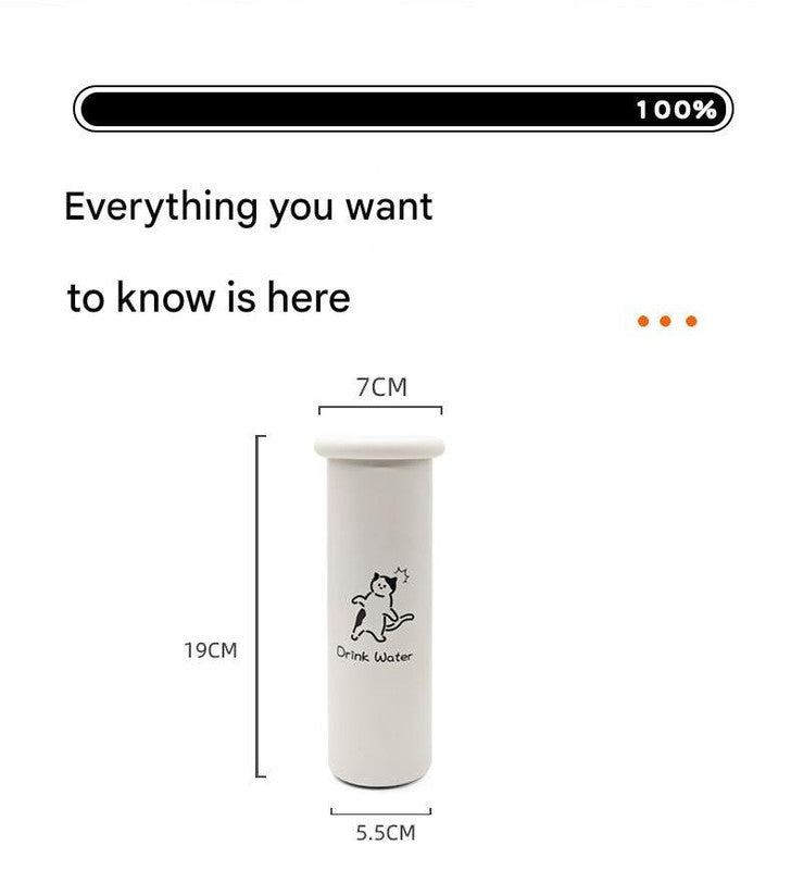 Mini Insulated Coffee Cup - 316 Stainless Steel, Portable & Stylish - Black Kitten (300ml+cup brush)