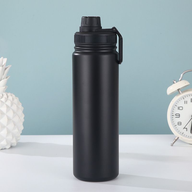 Black Portable Travel Thermos Bottle - Leakproof Stainless Steel Flask with Carry Handle (25oz - 750ml)