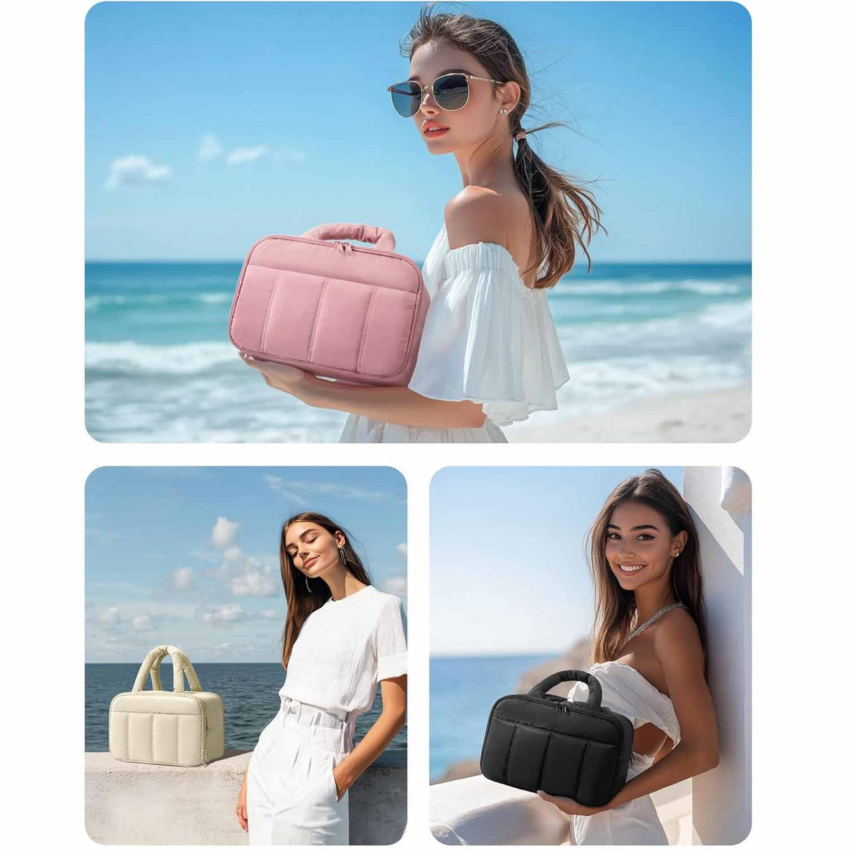 Peach Puffy Travel Wash Bag with Wide-Mouth Access and Wet-Dry Pockets