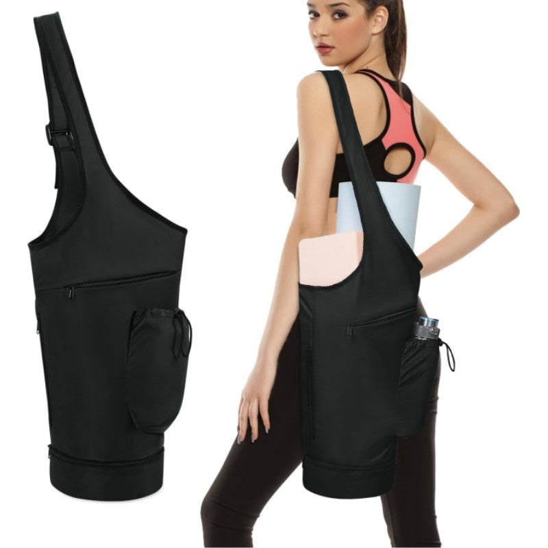 Black All-in-One Yoga Sling Bag - Fits Mat & Gear, Large Opening, Side Pockets