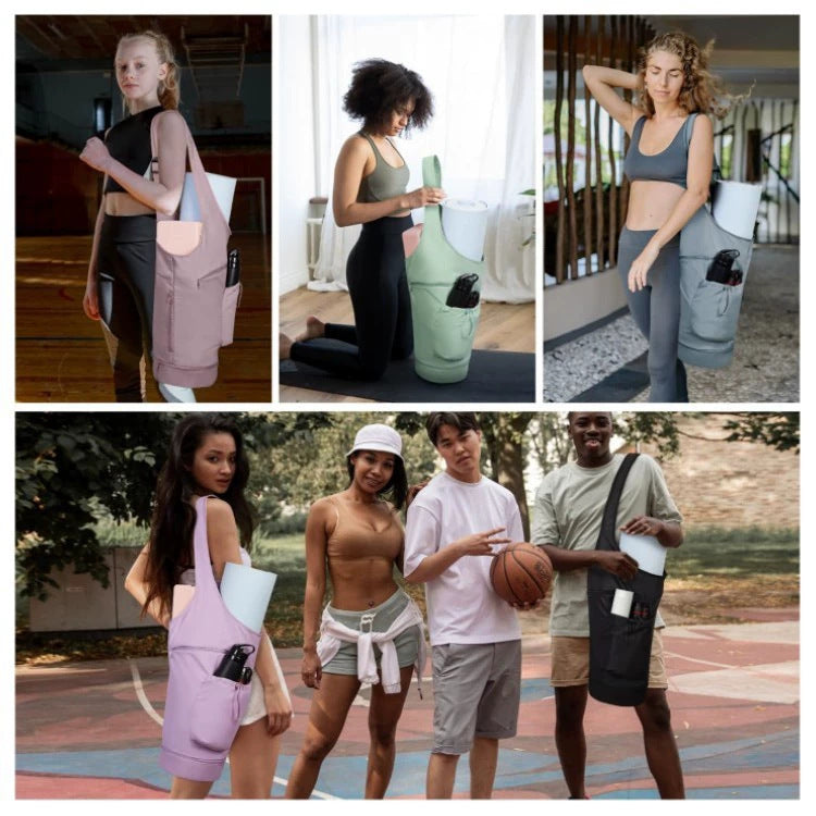 Black All-in-One Yoga Sling Bag - Fits Mat & Gear, Large Opening, Side Pockets