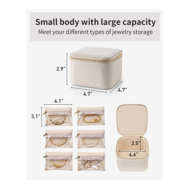 Pink Compact Travel Jewelry Box with 6 Individual Velvet Zipper Pouches