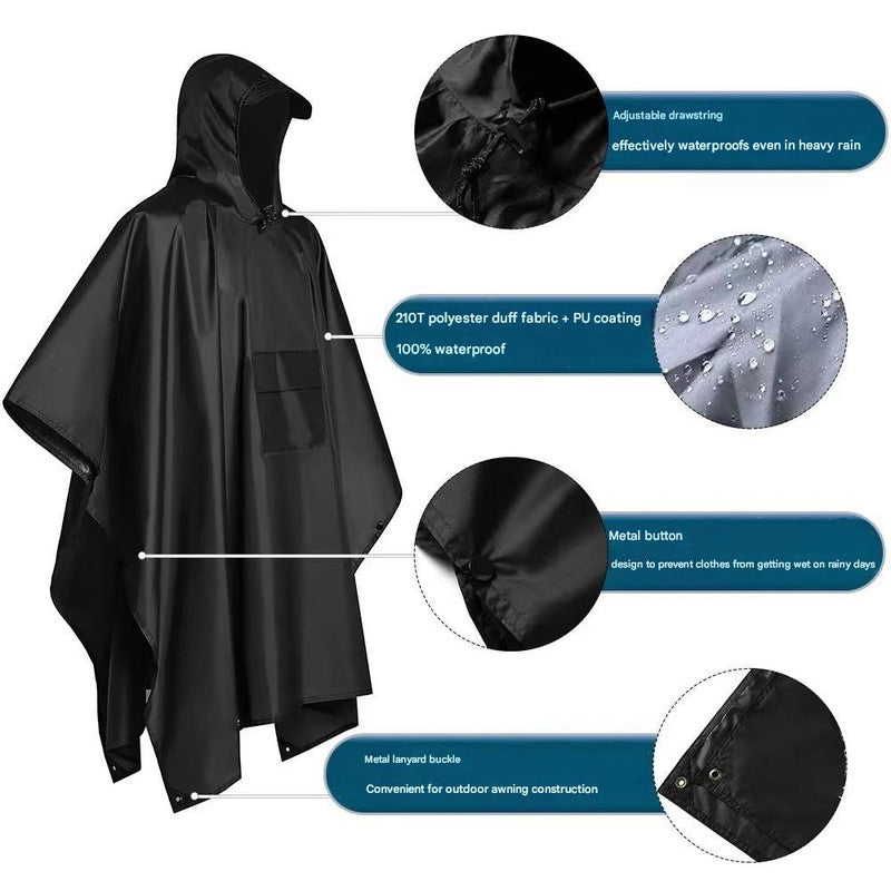 Blue Portable Outdoor Camping Poncho - Can be used as Raincoat, Tarp, Ground Cover (Polyester silver coated without pockets)