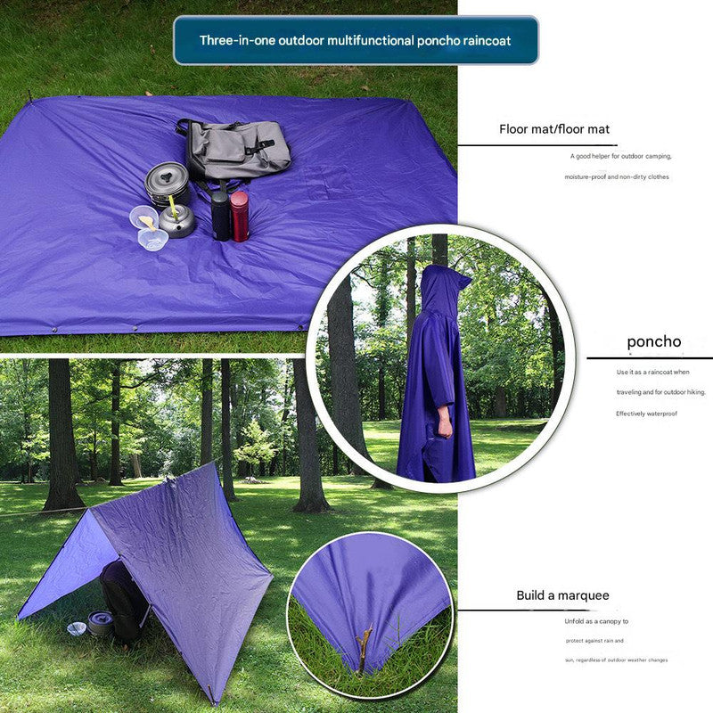 Orange Portable Outdoor Camping Poncho - Can be used as Raincoat, Tarp, Ground Cover (Polyester silver coated without pockets)