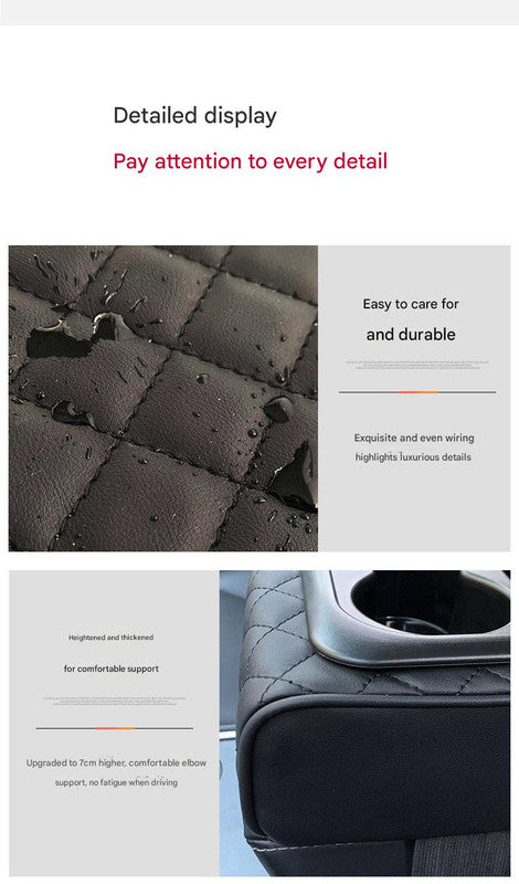 Dark Brown Auto Center Console Armrest Riser Pad with Dual Cup Holders - PU Leather