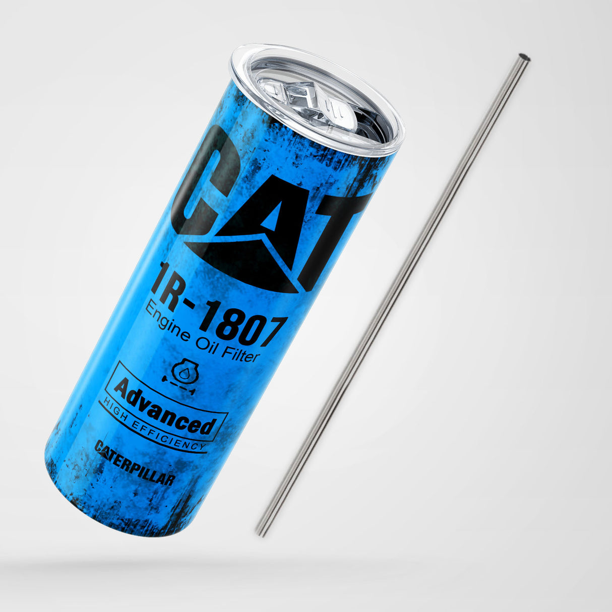 Blue Skinny Tumbler (591ml) - Fun CAT Oil Filter Replica for Construction Fans