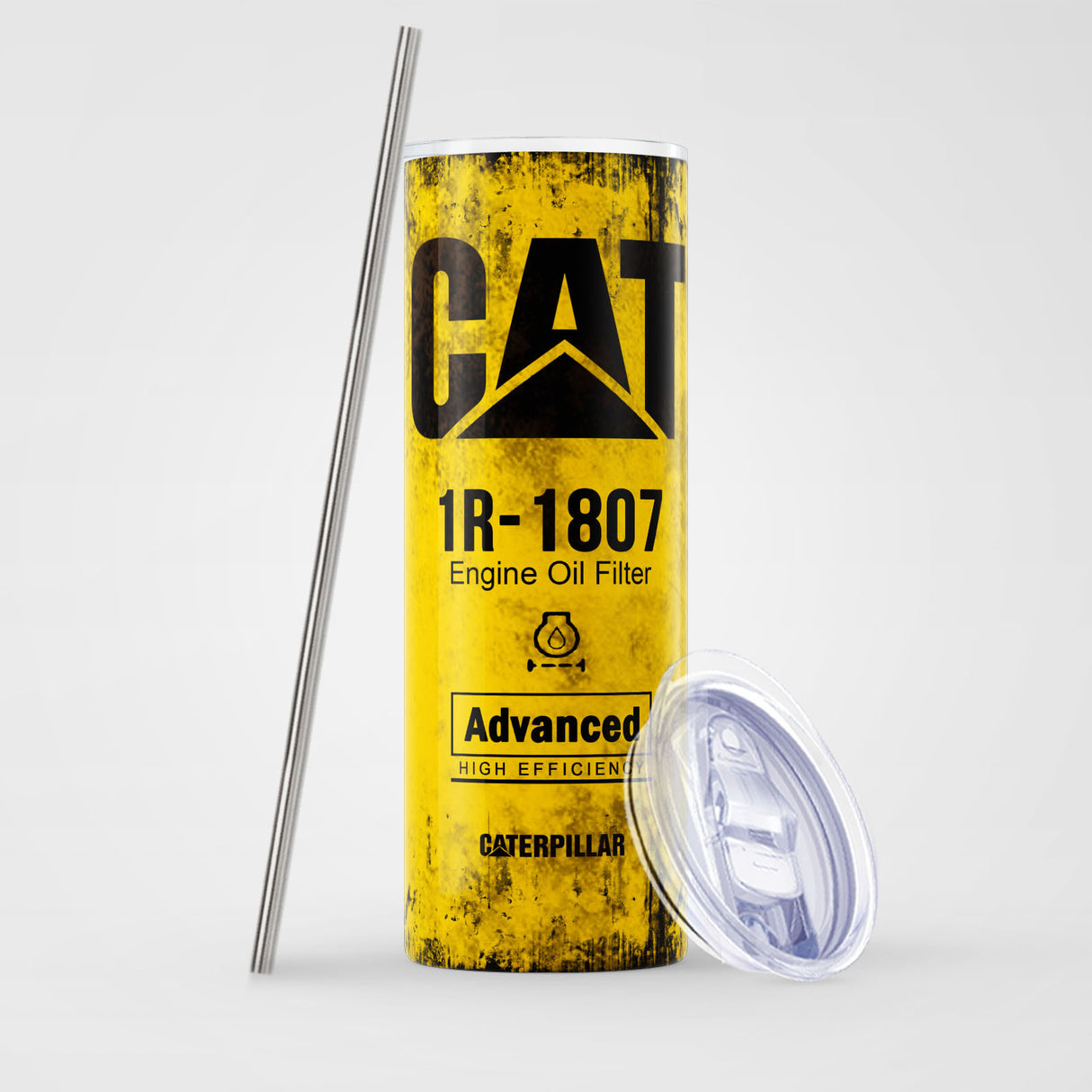 Yellow Skinny Tumbler (591ml) - Fun CAT Oil Filter Replica for Construction Fans