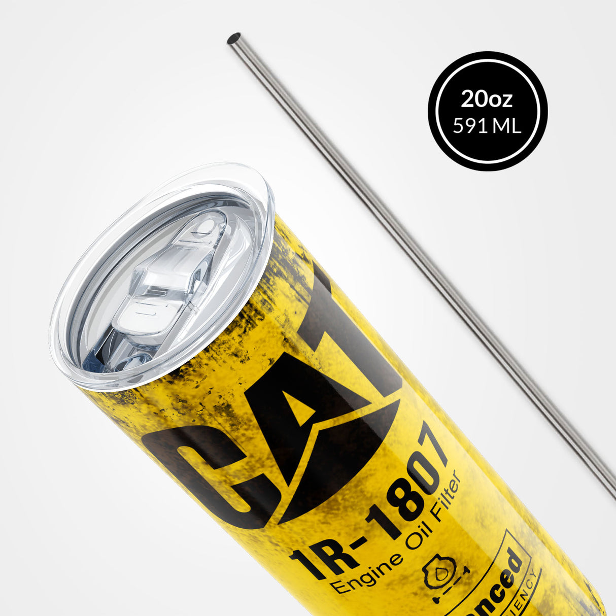 Yellow Skinny Tumbler (591ml) - Fun CAT Oil Filter Replica for Construction Fans