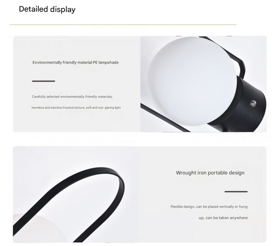 Black Portable Rechargeable LED Lantern Lamp - Touch Control 3-Color Dimmable Desk Light