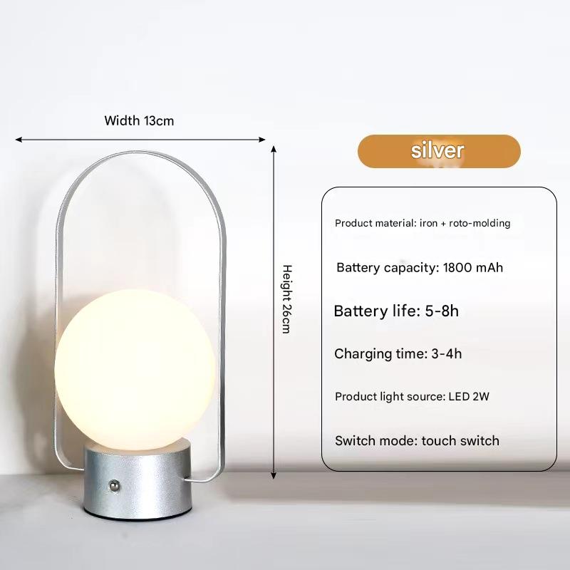 Silver Portable Rechargeable LED Lantern Lamp - Touch Control 3-Color Dimmable Desk Light