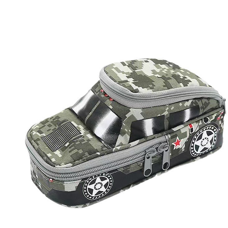 Camouflage Car Shaped Pencil Case - Large Capacity Stationery Organizer Pouch (Camouflage gray)