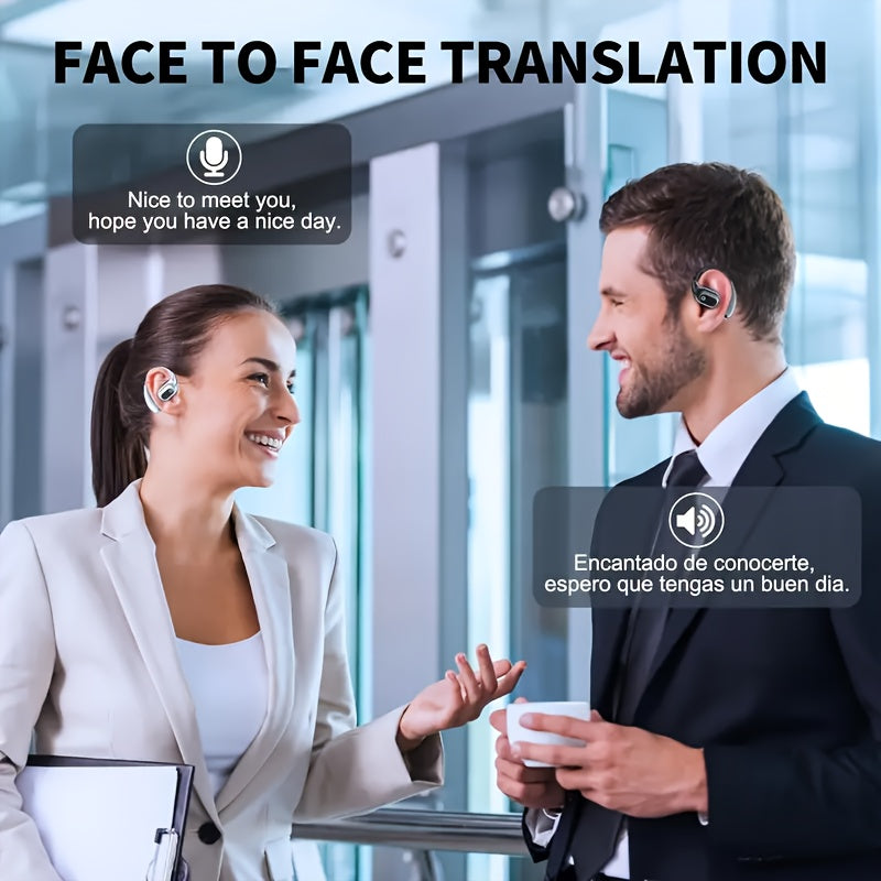 Black Comfortable Open-Ear Bluetooth Headset - Real-Time Translation, LED Display