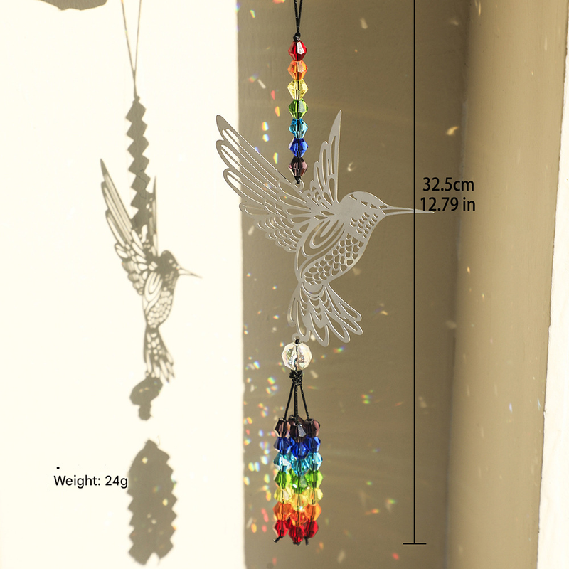 (Style C)2 PCS Hummingbird Metal Suncatcher with Crystal Accents - for Window or Wall Indoor Hanging Ornament