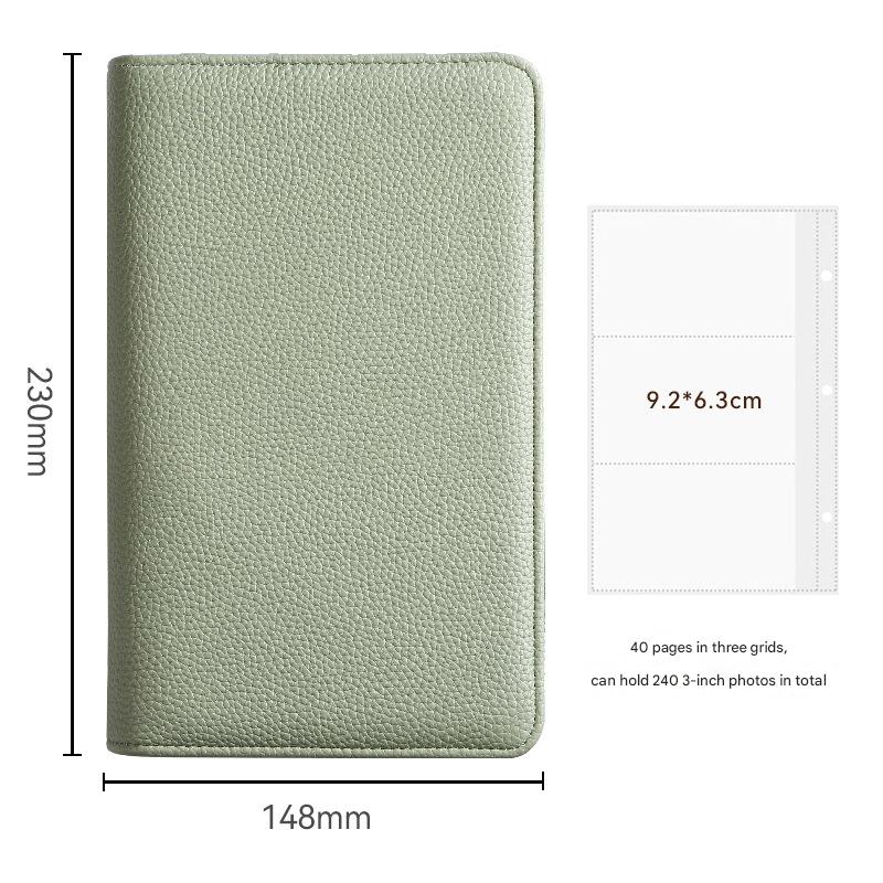 Green PU Leather Zippered Photo Album - Holds 240 3 Prints