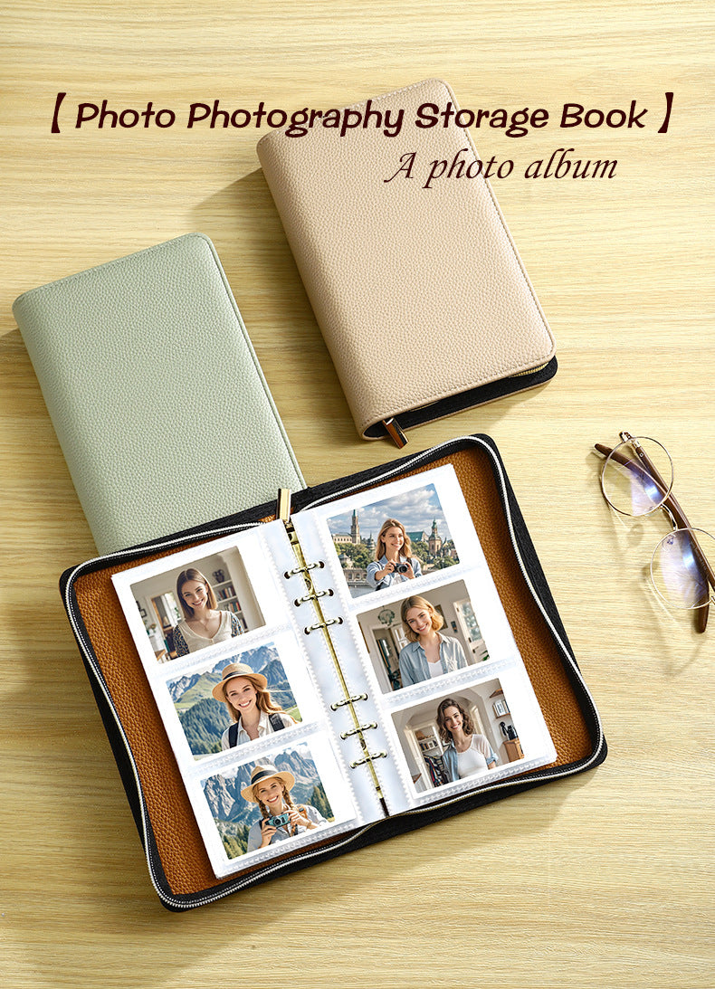 Green PU Leather Zippered Photo Album - Holds 240 3 Prints