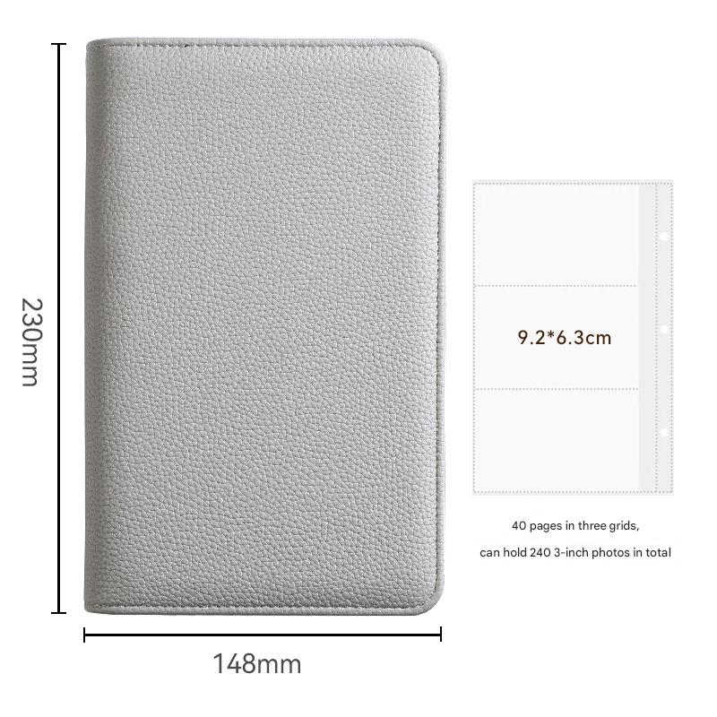 Gray PU Leather Zippered Photo Album - Holds 240 3 Prints