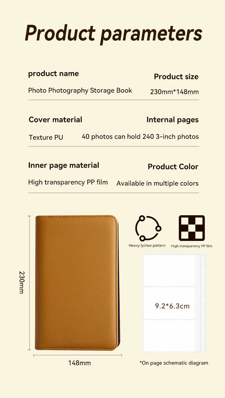 Brown PU Leather Zippered Photo Album - Holds 240 3 Prints