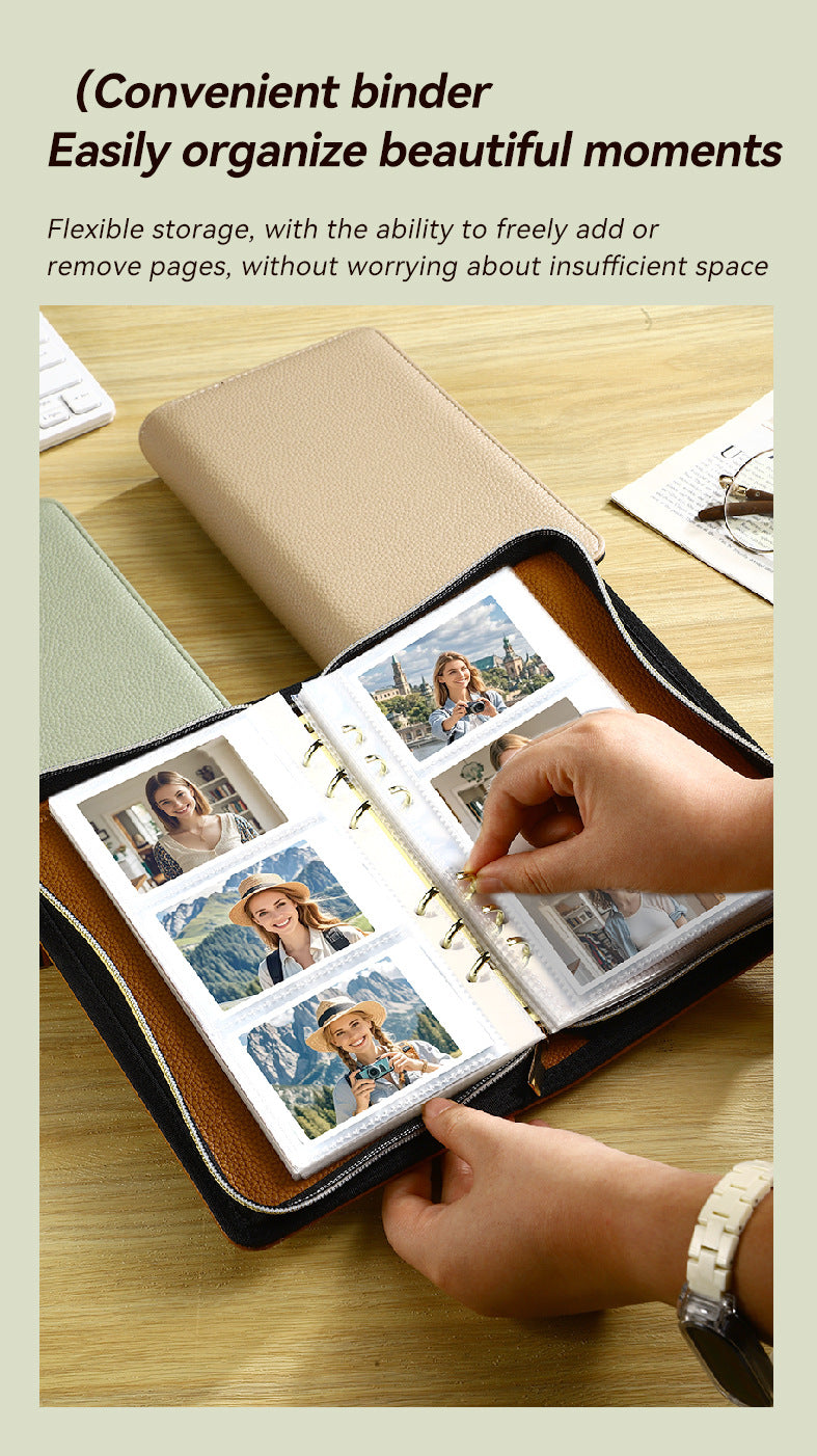 Brown PU Leather Zippered Photo Album - Holds 240 3 Prints