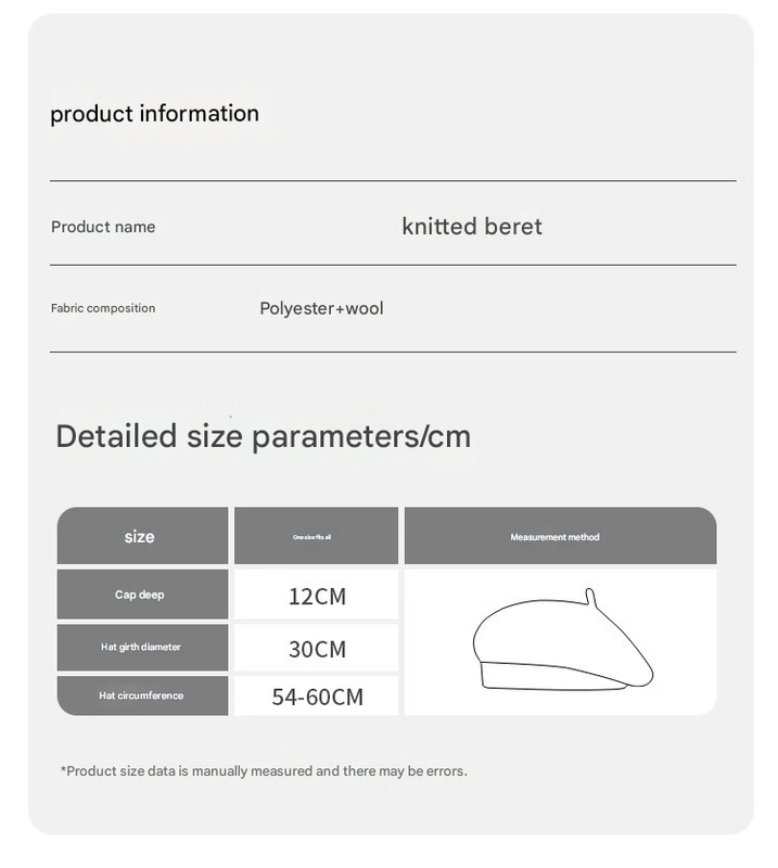 White Vintage Inspired Knitted Beret - Stretchy & Comfortable Wool Blend Cap