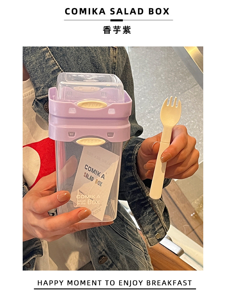 Purple Portable salad cup with ingredient compartment and fork and spoon - enjoy breakfast on the go