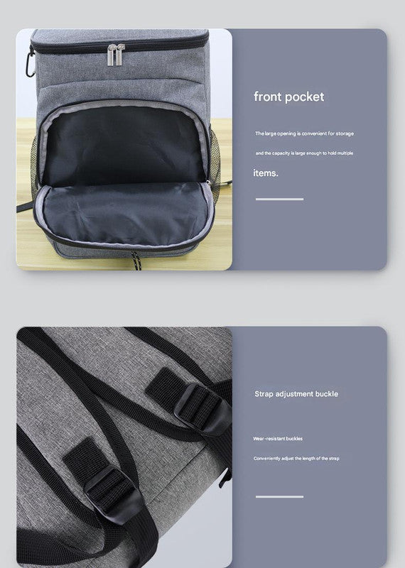 Grey Leakproof Insulated Backpack Cooler - Durable Oxford Cloth, for Travel & Picnics