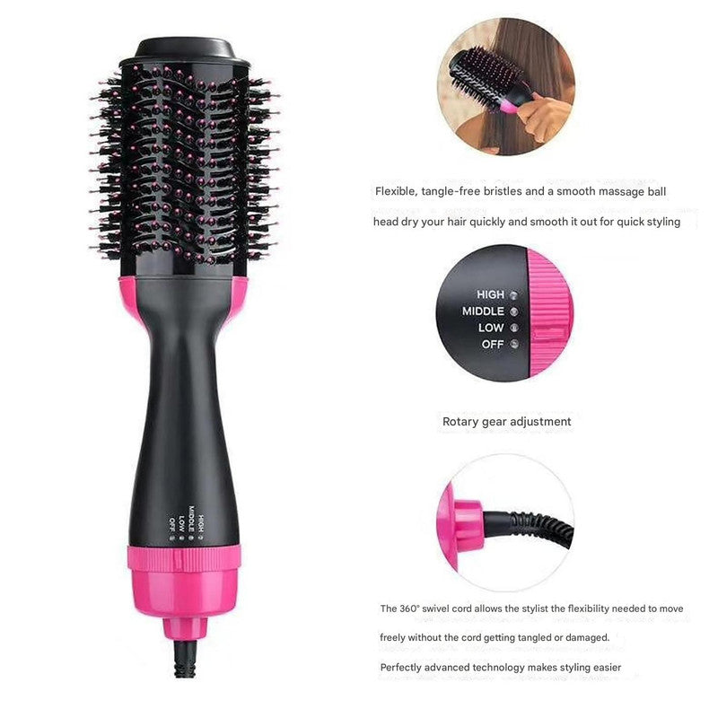 Gold 3-in-1 Hot Air Brush Hair Dryer & Styler - Volumizer, Straightener, Curler