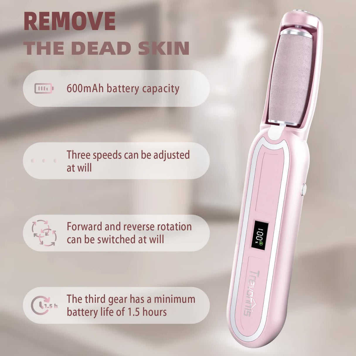 Gray purple Rechargeable Electric Callus Remover - 3 Speeds, LCD, for Smooth Feet