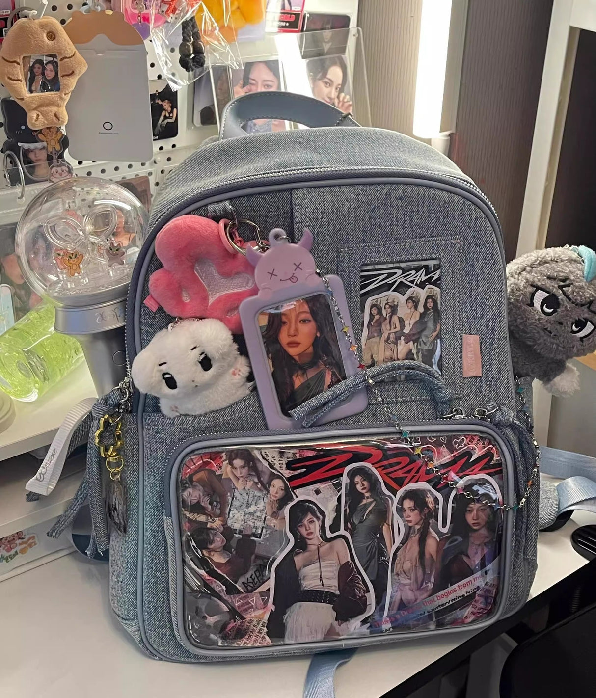 Dark blue Large Capacity Anime Denim Bookbag for School Commute Anime Fans