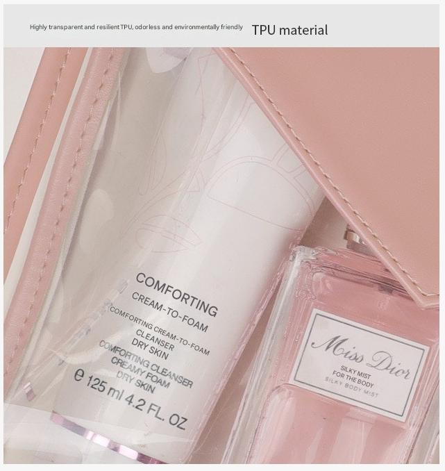 Pink Chic Envelope Makeup Bag with Transparent Waterproof Design