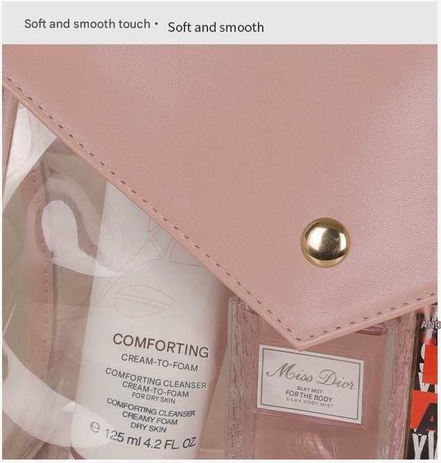 Pink Chic Envelope Makeup Bag with Transparent Waterproof Design