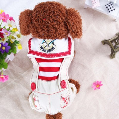 Red Cute Sailor Dog Outfit - Striped Shirt & Anchor Overalls for Small Dogs (Size : S )