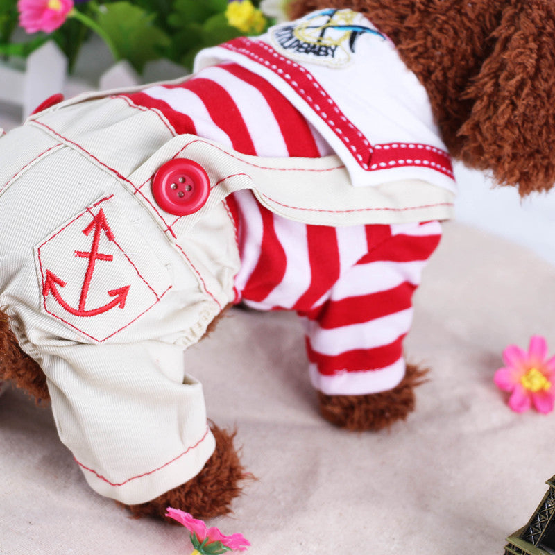 Red Cute Sailor Dog Outfit - Striped Shirt & Anchor Overalls for Small Dogs (Size : XL )