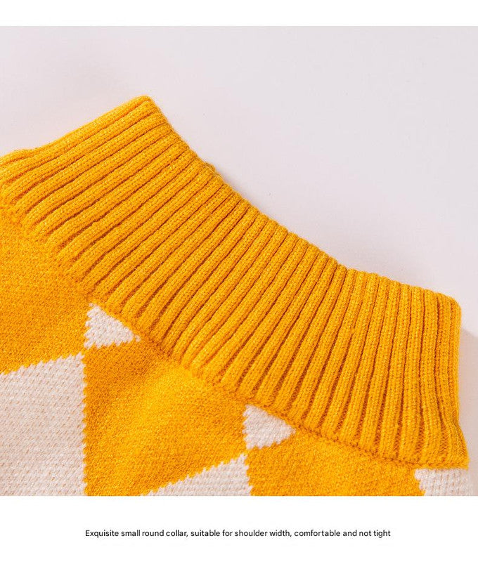 Classic Argyle Dog Sweater - Yellow & White Knit for Corgis & Medium Breeds (Size : XL)