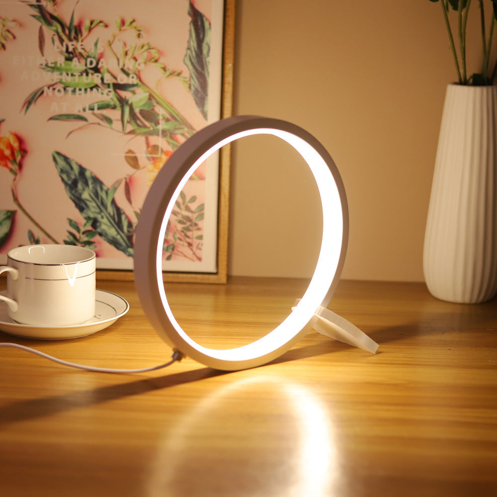 Modern LED Ring Desk Lamp - USB Powered, 3 Color Modes, Dimmable