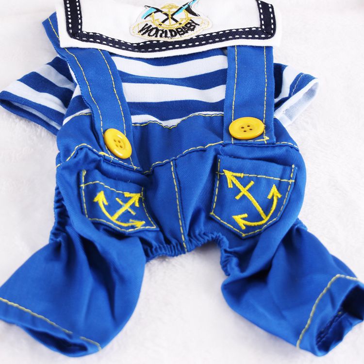 Blue Cute Sailor Dog Outfit - Striped Shirt & Anchor Overalls for Small Dogs (Size : XL )