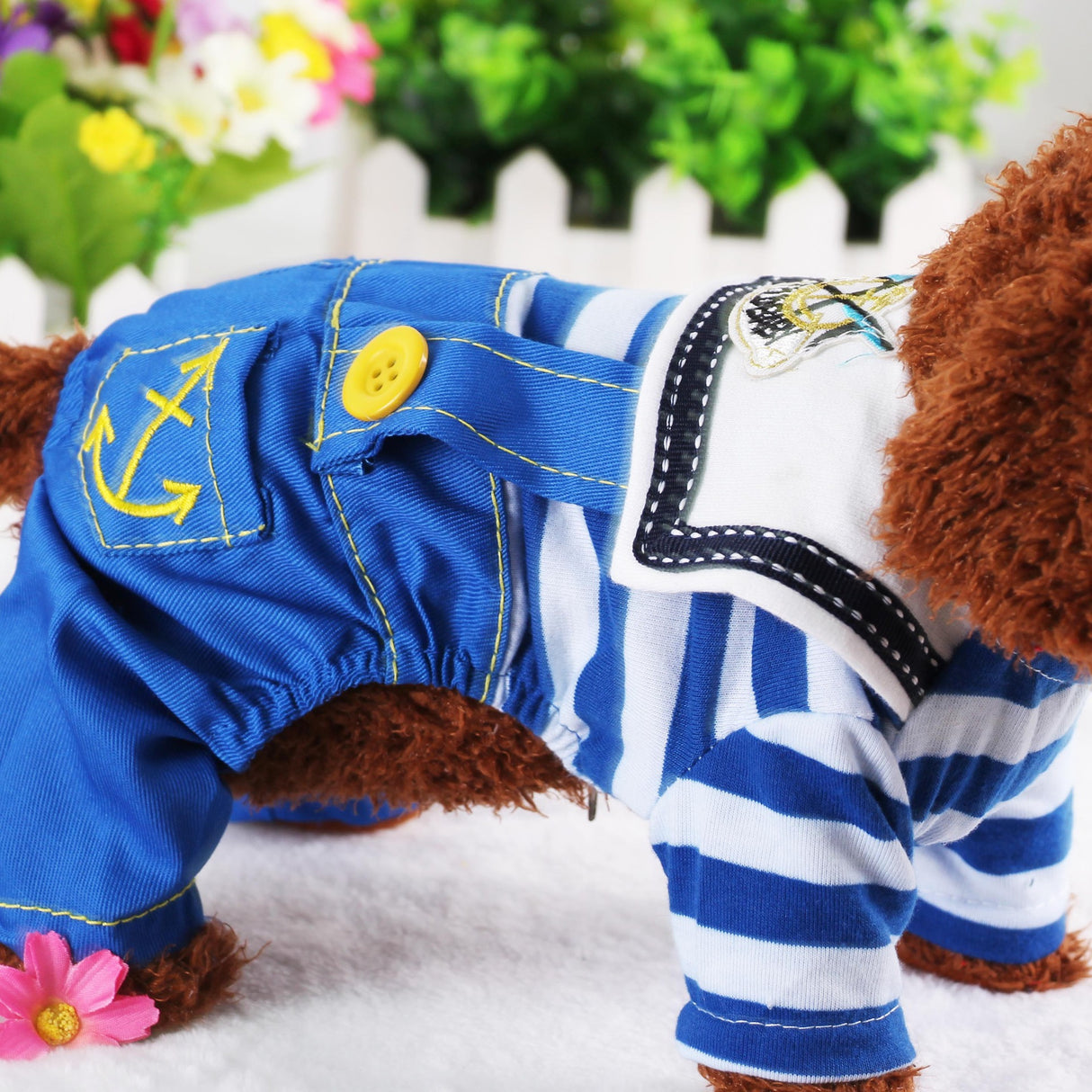 Blue Cute Sailor Dog Outfit - Striped Shirt & Anchor Overalls for Small Dogs (Size : XXL )