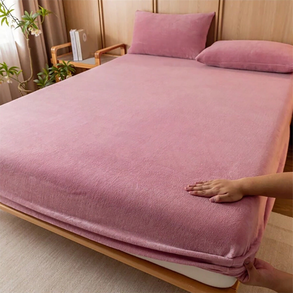 Bean paste color Plush Crystal Velvet Fitted Sheet - Ultra Soft, Warm & Thick for Winter (153x203+36