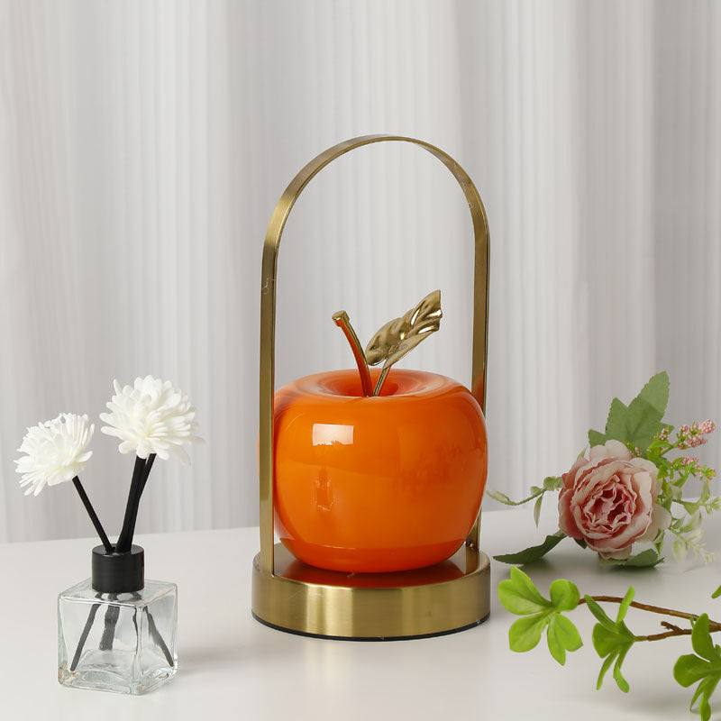 Orange Decorative Apple Table Lamp - USB-C, 3 Light Modes, Metal Handle