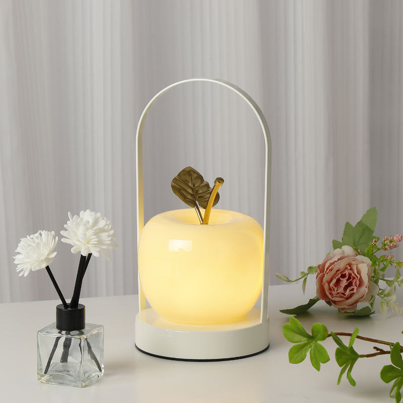 Yellow Decorative Apple Table Lamp - USB-C, 3 Light Modes, Metal Handle