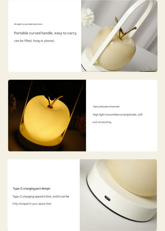 Yellow Decorative Apple Table Lamp - USB-C, 3 Light Modes, Metal Handle