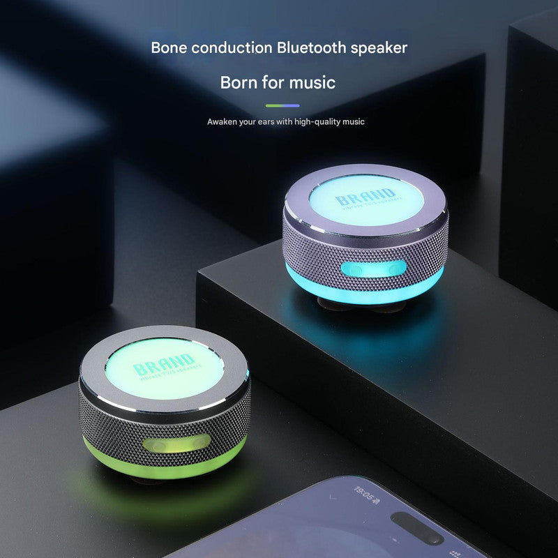 Silver Bone Conduction Vibration Bluetooth Speaker - TWS Stereo, LED, Surface Sound